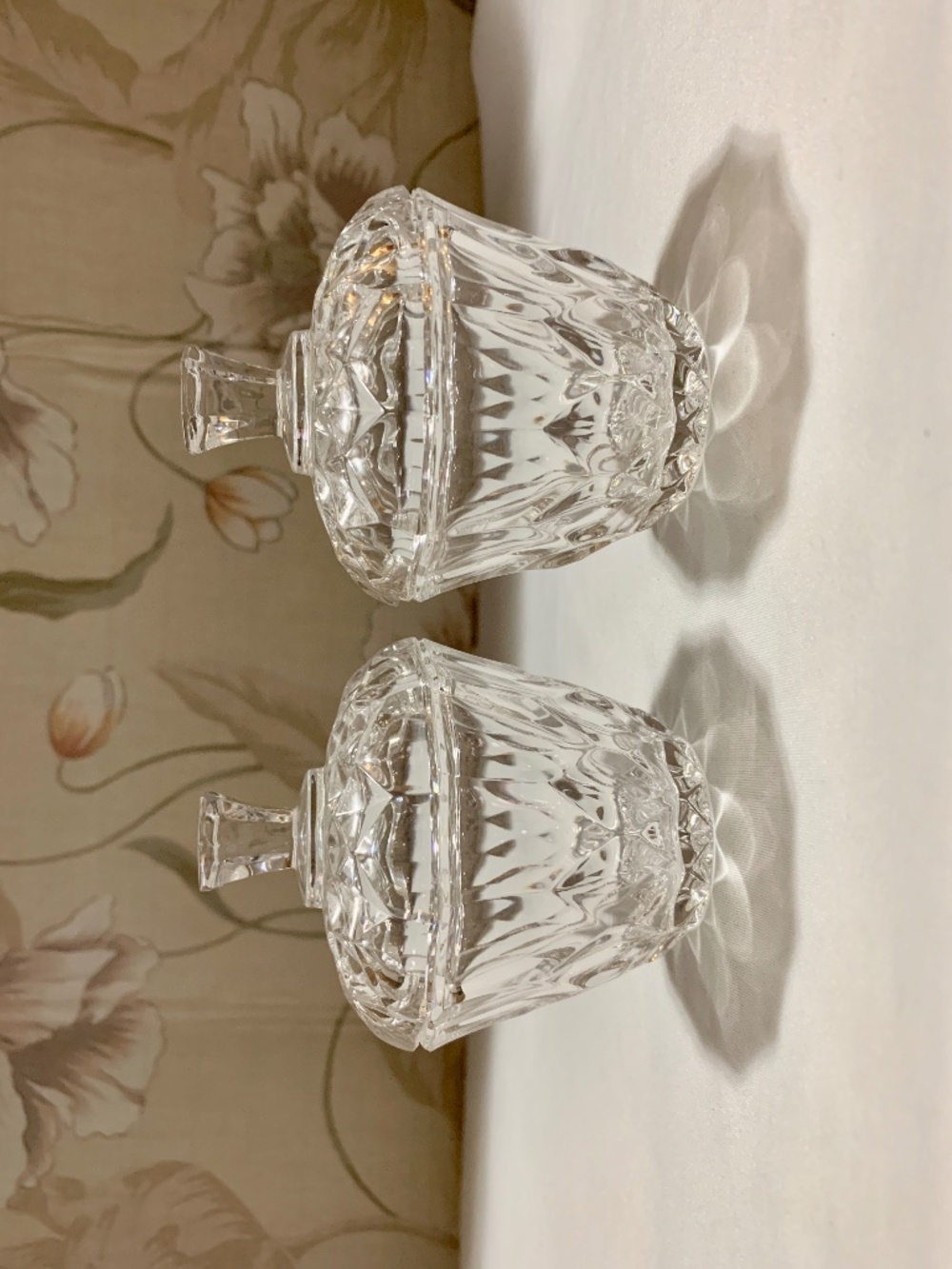 Pair of Walther Clear Crystal Glass Covered Sugar Bowls - Germany - 4.25" by 3"